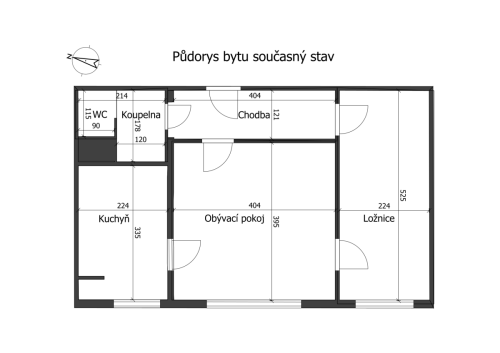 Půdorys Byt 2+1 Přerov Palackého