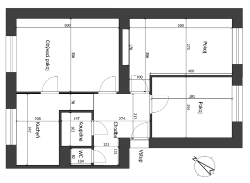 Byt 3+1 Kněžpole - půdorys rozměry